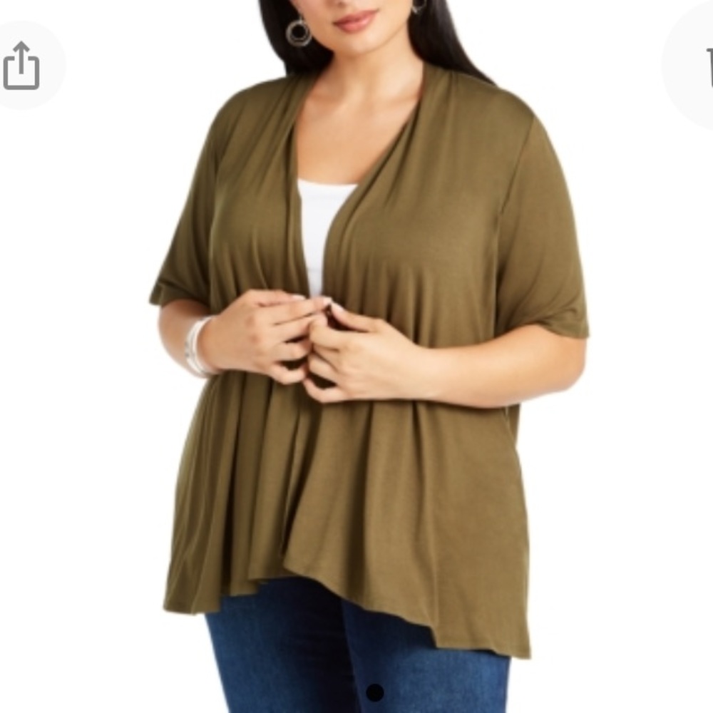NEW NY Collection Open Cardigan Top, Size 1X, Green